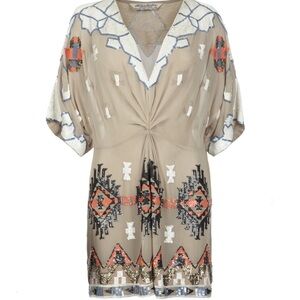 AllSaints Sequin 100% Silk Sheer Aztec Chariot Dress Uk 10 US 6 retail $450